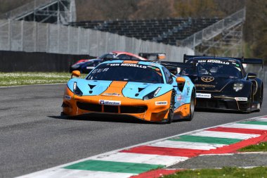 Scarperia, 23 Mart 2024 İtalya: Pellin Yarış Takımı 'ndan Ferrari 488 GT3, Clark-Marcelli-Westphal tarafından Mugello Pisti' nde 12: 00 Hankook sırasında kullanıldı..