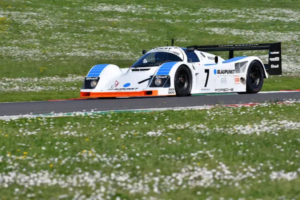 stock image Scarperia, 5 April 2024: Porsche 962 C group C year 1990 in action during Mugello Classic 2024 at Mugello Circuit in Italy.