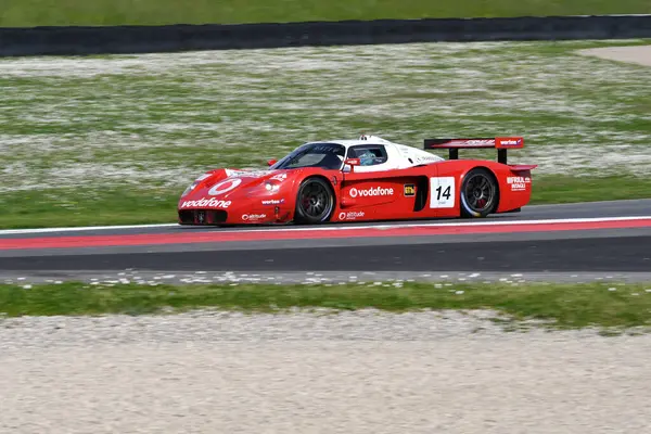 stock image Scarperia, 5 April 2024: Maserati MC12 GT1 year 2005 in action during Mugello Classic 2024 at Mugello Circuit in Italy.