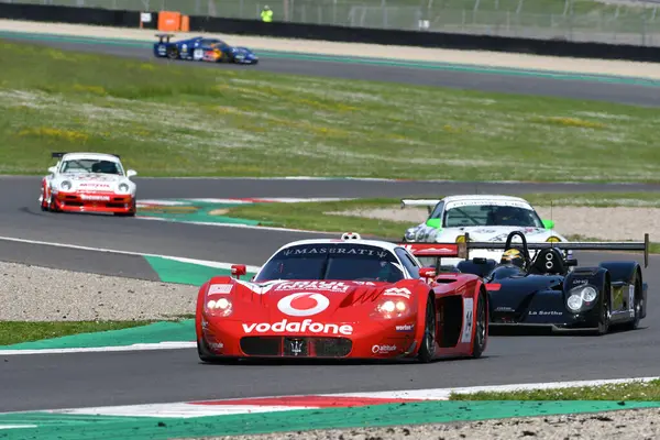 stock image Scarperia, 5 April 2024: Maserati MC12 GT1 year 2005 in action during Mugello Classic 2024 at Mugello Circuit in Italy.