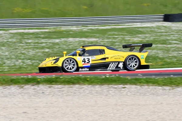 stock image Scarperia, 5 April 2024: Lotus Elise GT1 year 1997 in action during Mugello Classic 2024 at Mugello Circuit in Italy.