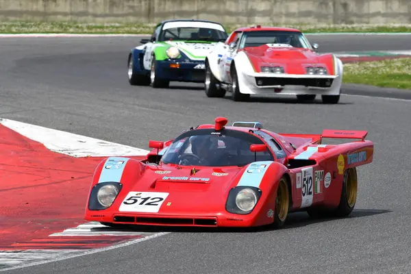 stock image Scarperia, Italy April 5th 2024: Ferrari 512 M 1971 drive by David HART in action during Mugello Classic 2024 at Mugello Circuit in Italy.