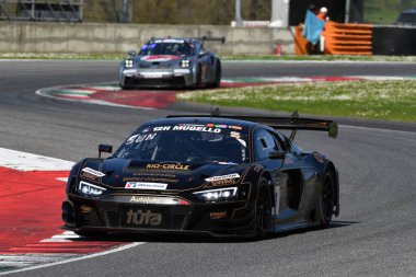 Scarperia, 23 March 2024 Italy: Audi R8 LMS GT3 EVO II of Team Juta Racing drive by Sundahl-Stevenson-Corbett-Geciauskas in action during 12h Hankook at Mugello Circuit. clipart