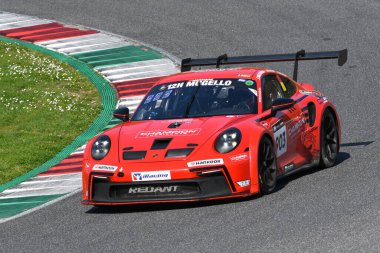 Scarperia, 23 March 2024 Italy: Porsche 911 GT3 Cup (992) of Team Red Ant Racing drive by Redant-Redant-de Breucker in action during 12h Hankook at Mugello Circuit. clipart