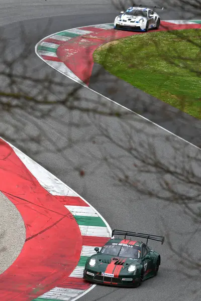 stock image Scarperia, 23 March 2024 Italy: Porsche 911 GT3 Cup MR (991) of Team 9und11 Racing drive by Goder-Oehme-Scheerbrarth-Schluter in action during 12h Hankook at Mugello Circuit.