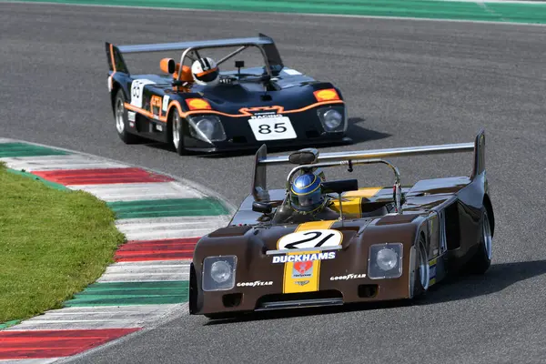 stock image Scarperia, Italy - April 5th 2024: Chevron B26 year 1974 in action during Mugello Classic 2024 at Mugello Circuit.