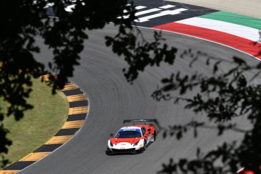 Scarperia, Italy - July 13th 2024: Ferrari 488 GT3 of team PELLIN RACING drive by Haugen Thor and Ruberti Paolo in action during ACI CSAI Racing Weekend 2024 at Mugello Circuit. clipart