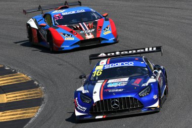 16 Scarperia, Italy - July 13th 2024: Mercedes AMG GT3 of team AKM MOTORSPORT drive by Sandrucci Gustavo and Ferrari Lorenzo in action during ACI CSAI Racing Weekend 2024 at Mugello Circuit. clipart