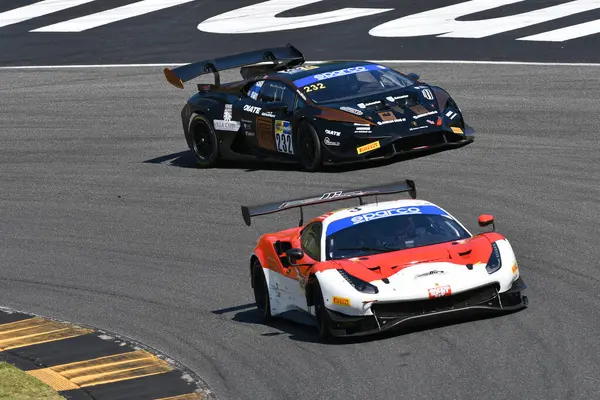 stock image Scarperia, Italy - July 13th 2024: Ferrari 488 GT3 of team PELLIN RACING drive by Haugen Thor and Ruberti Paolo in action during ACI CSAI Racing Weekend 2024 at Mugello Circuit.