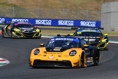 Scarperia, Italy - August 23th 2024: Porsche 911 (992) GT3 R of team Fulgenzi drive by Enrico Fulgenzi in action during qualifyng session at Mugello Circuit clipart