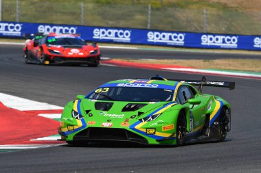 Scarperia, Italy - August 23th 2024: Lamborghini Huracan GT3 Evo 2 of team VSR drive by Fabi-Moulin in action during qualifyng session at Mugello Circuit. clipart