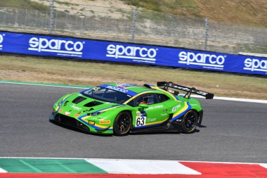 Scarperia, Italy - August 23th 2024: Lamborghini Huracan GT3 Evo 2 of team VSR drive by Fabi-Moulin in action during qualifyng session at Mugello Circuit. clipart