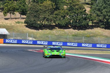 Scarperia, Italy - August 23th 2024: Lamborghini Huracan GT3 Evo 2 of team VSR drive by Fabi-Moulin in action during qualifyng session at Mugello Circuit. clipart