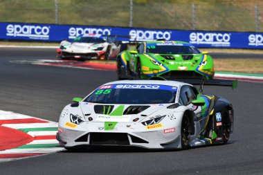 Scarperia, Italy - August 23th 2024: Lamborghini Huracan GT3 Evo 2 of team IMPERIALE Sport Car Service drive by Denes-Bartholomew in action during qualifyng session at Mugello Circuit. clipart