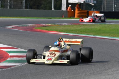 Scarperia, Italy - October 12th 2024: Arrows A6 of year 1983 ex Marc Surer drive by unknown in action during practice session at Mugello Circuit. clipart