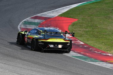 Scarperia, Italy - September 29th 2024: Aston Martin Vantage AMR LMGT3 of team RACING SPIRIT OF LEMANS drive by DEBOER-STEVENSON-HASSE CLOT in action during 4h of Mugello. clipart