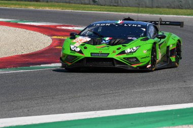 Scarperia, Italy - September 29th 2024: Lamborghini Huracan LMGT3 Evo2 of team IRON LYNX drive by HAMAGUCHI-JEFFERIES-CALDARELLI in action during 4h of Mugello. clipart