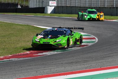 Scarperia, Italy - September 29th 2024: Lamborghini Huracan LMGT3 Evo2 of team IRON LYNX drive by HAMAGUCHI-JEFFERIES-CALDARELLI in action during 4h of Mugello. clipart