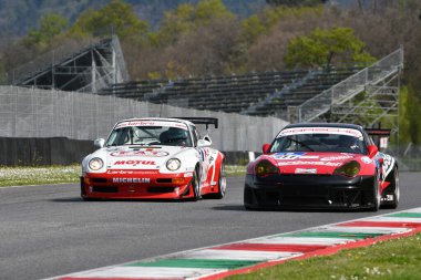 Scarperia, 5 April 2024: Porsche 993 GT2 year 1997 in action during Mugello Classic 2024 at Mugello Circuit in Italy. clipart