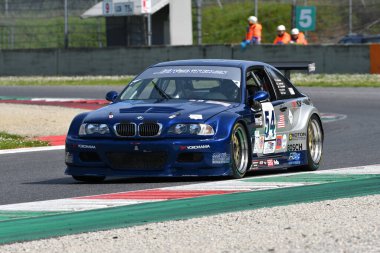 Scarperia, 5 April 2024: BMW M3 E46 GTR year 2001 in action during Mugello Classic 2024 at Mugello Circuit in Italy. clipart