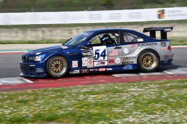 Scarperia, 5 April 2024: BMW M3 E46 GTR year 2001 in action during Mugello Classic 2024 at Mugello Circuit in Italy. clipart