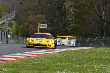 Scarperia, 5 April 2024: Chevrolet Corvette C6 ZR1 year 2010 in action during Mugello Classic 2024 at Mugello Circuit in Italy. clipart