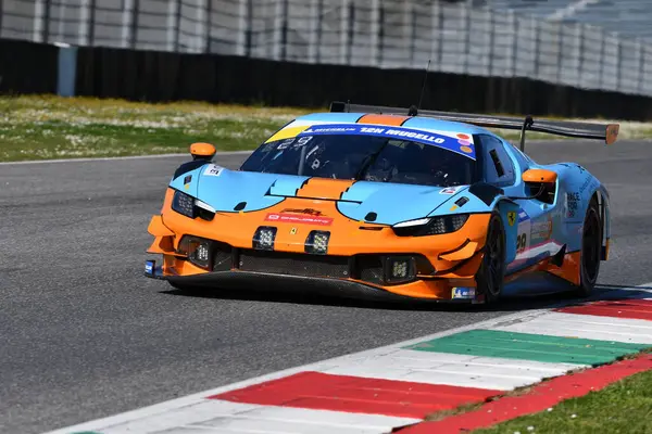 Scarperia, İtalya - 20 Mart 2025: Pellin Yarış Takımı 'ndan Ferrari 296 GT3 Marcelli-Jelmini-Clark tarafından Mugello Pisti' nde 12: 00 Michelin sırasında kullanıldı