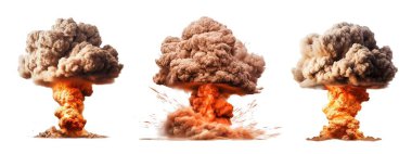 Nükleer patlamalar, atom bombası seti, beyaz zemin