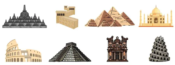 Wonders of the worlds, handrawn, The New Seven Wonders of The Worlds.