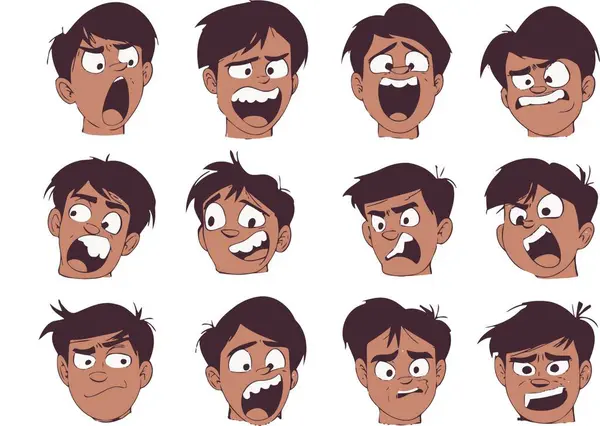 Man character face with sad, happy and angry facial expression. Male avatar with different emotions, smile, upset, surprise, anger, laugh and wink, vector cartoon set