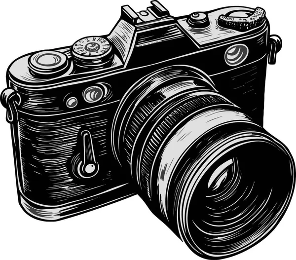 Fotoğraf makinesi. Retro ve vintage biçimi, vektörde el çizimi