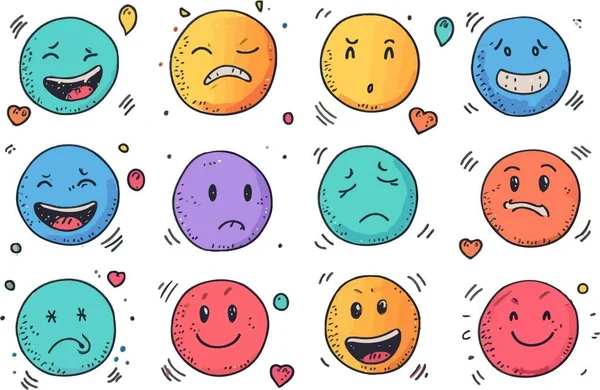 Bir dizi gülen yüz ikonu. Çizgi film emoji seti. Vektör duygu simgesi ayarlandı