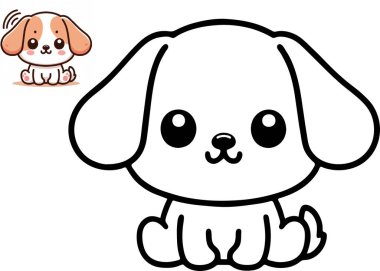 Komik küçük köpek. Boyama kitabı. Çocuklar için eğitici bir oyun. Çizgi film vektör illüstrasyonu