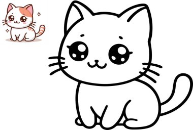 Renkli ve siyah-beyaz desen boyama. Şirin kedi yavrusu Illustration. Çocuklar ve yetişkinler için çalışma sayfası. Vektör görüntü.