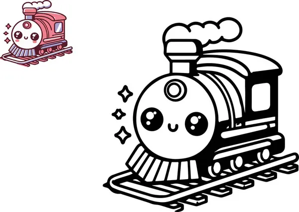 Renklendirme kitabı tren teması, vektör illüstrasyonu.