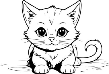 Sayfa anahat, kabarık kedi çizgi film boyama. Çocuklar için boyama kitabı