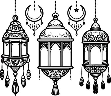 Görüntü: Ramazan Kareem Lambalı Fantaziler, Hilal ve Yıldız Vektörü