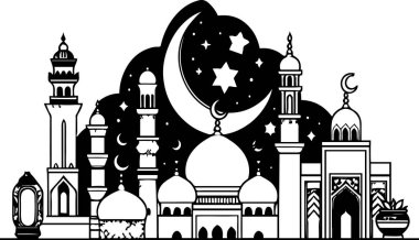 Ramazan Kareem İslami tasarım Hilal ay ve cami silueti