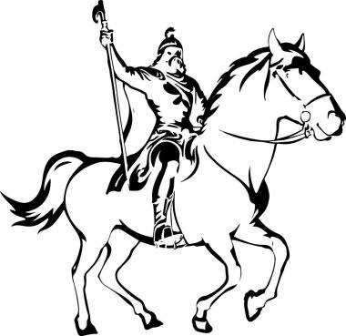 Şövalyeler ve atlar ince vektör siluetleri, basit çizgiler