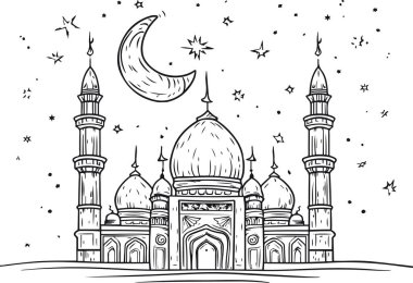 Bu siyah ve beyaz çizimler İslami mimarinin özünü güzel bir şekilde yansıtıyor. Gece gökyüzünün arka planına kurulmuş camiler dinginliği, ruhaniliği ve İslam 'ın zengin kültürel mirasını sembolize ediyor..