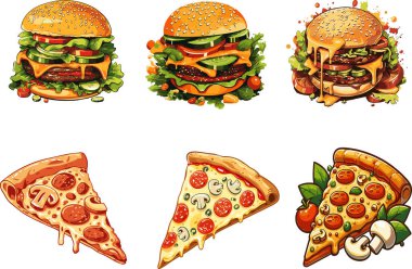 Ağız sulandıran pizza dilimleri ve gurme burgerler menüler, yemek blogları ya da mutfak odaklı içerikler için mükemmel bir seçim..