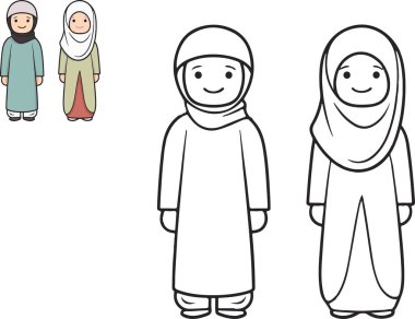 Görüntü geleneksel giysiler içinde canlı Müslüman bir çifti resmediyor. Kültürel elbiseleri dostça ve yaklaşılabilir bir resimle vurguluyorlar..
