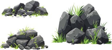 This image features realistic rock formations surrounded by green foliage, perfect for illustrating natural landscapes. The detailed artwork brings out the beauty of nature. clipart