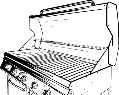 Izgaralı bir ızgaranın siyah beyaz çizimi