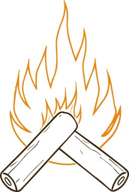 Odun yığınının tepesinde alev olan bir ateş çizimi. Çizim siyah beyaz ve karamsar, gizemli bir havası var. Ateş, görüntünün odak noktasıdır.