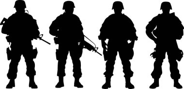 Bir grup asker aynı üniformayı giyip, aynı tip silah taşıyarak sırada bekliyor. Askerler arasındaki birlik ve güç kavramı