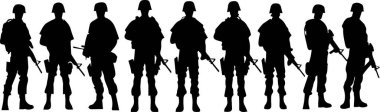 Bir grup asker aynı üniformayı giyip, aynı tip silah taşıyarak sırada bekliyor. Askerler arasındaki birlik ve güç kavramı