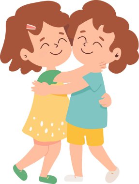 İki çocuk birbirine sarılıyor. Sahne mutlu ve sıcak. Çocuklar daha çok küçük ve birbirlerinin arkadaşlığından zevk alıyor gibiler.