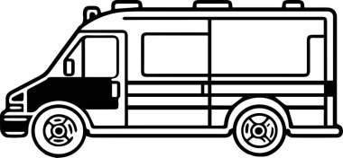 Kırmızı çizgili siyah beyaz bir minibüs, ambulans.