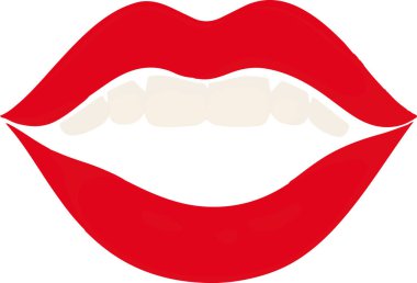 Beyaz dişli kırmızı bir dudak. Dudaklar açık ve dişler görünür.